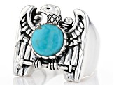Mens Turquoise Rhodium Over Sterling Silver Eagle Ring