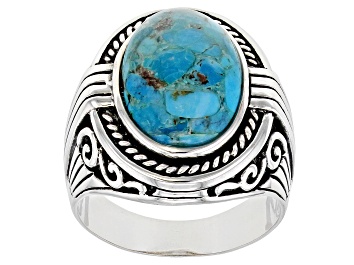 Picture of Men's Turquoise Rhodium Over Sterling Silver Ring