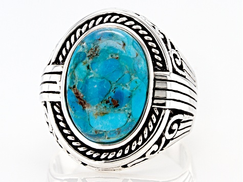 Men's Turquoise Rhodium Over Sterling Silver Ring