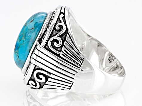 Men's Turquoise Rhodium Over Sterling Silver Ring