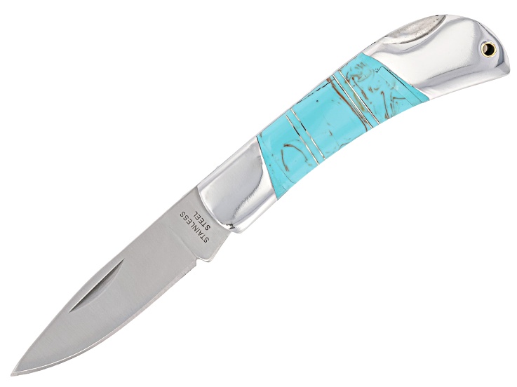 Stainless Steel Pocket Knife With Inlaid Turquoise Simulant Handle
