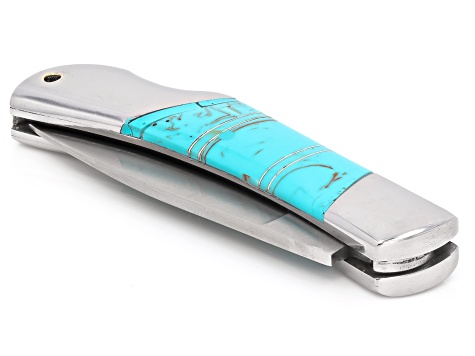 Stainless Steel Pocket Knife With Inlaid Turquoise Simulant Handle