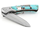 Stainless Steel Pocket Knife With Turquoise Simulant Handle