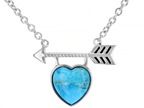 Girls Turquoise Rhodium Over Sterling Silver Heart And Arrow Necklace