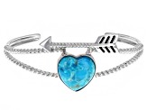 Childrens Turquoise Rhodium Over Sterling Silver Heart And Arrow Cuff Bracelet