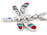 Childrens Enamel Rhodium Over Silver Dragonfly Pendant With 12" Chain