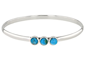 Childrens 4mm Round Turquoise Cabochon Rhodium Over Silver Bangle Bracelet