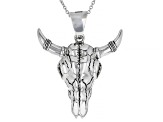 Rhodium Over Silver Cattle Skull Enhancer With 24" Chain