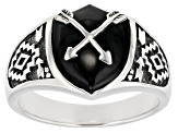 Mens Black Onyx Rhodium Over Silver Arrow Overlay Ring