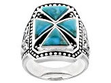 Mens Turquoise Cabochon Rhodium Over Silver Ring