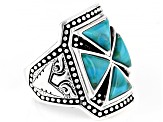 Mens Turquoise Cabochon Rhodium Over Silver Ring