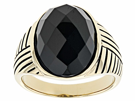 Black Spinel 18k Yellow Gold Over Sterling Silver Mens Ring 14.45ct