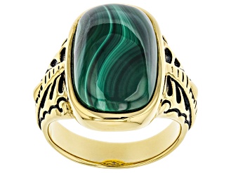 Mens Malachite 18k Yellow Gold Over Sterling Silver Ring