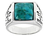 Blue Turquoise And Topaz Rhodium Over Silver Mens Cross Detail Ring 0.17ctw