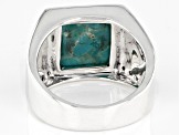 Blue Turquoise And Topaz Rhodium Over Silver Mens Cross Detail Ring 0.17ctw