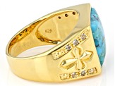 Blue Turquoise and White Topaz 18k Yellow Gold Over Silver Men's Ring .20ctw