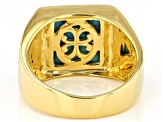Blue Turquoise and White Topaz 18k Yellow Gold Over Silver Men's Ring .20ctw