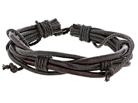 Mens Brown And Black Leather Adjustable Bracelet Set Of Three