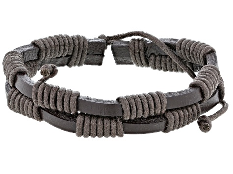 Mens Brown And Black Leather Adjustable Bracelet Set Of Three