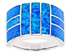 Lab Created Blue Opal Rhodium Over Silver Mens Ring