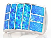 Lab Created Blue Opal Rhodium Over Silver Mens Ring