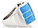 Lab Created Blue Opal Rhodium Over Silver Mens Ring