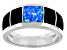 Lab Created Blue Opal And Black Onyx Inlay Rhodium Over Silver Mens Band Ring