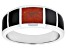 Red Coral & Black Onyx Rhodium Over Silver Mens Inlay Band Ring