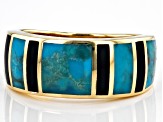 Blue Turquoise & Onyx 18k Yellow Gold Over Sterling Silver Men's Inlay Band Ring