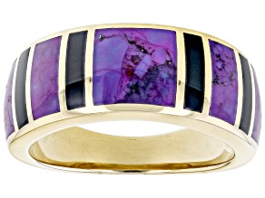 Purple Turquoise And Black Onyx 18k Yellow Gold Over Silver Mens Inlay Band Ring