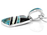 Mens Inlaid Turquoise, Onyx, Lab Created Opal Rhodium Over Silver Enhancer With 24" Chain