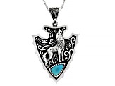 Mens Turquoise Rhodium Over Silver Wolf Arrowhead Enhancer With 20" Chain