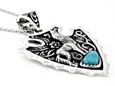 Mens Turquoise Rhodium Over Silver Wolf Arrowhead Enhancer With 20" Chain