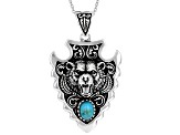 Mens Turquoise Rhodium Over Silver Bear Arrowhead Enhancer With 20" Chain