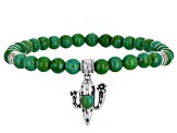Childrens Green Turquoise Rhodium Over Silver Cactus Stretch Bracelet