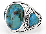 Mens Mixed Shapes Turquoise Cabochon Rhodium Over Silver Ring
