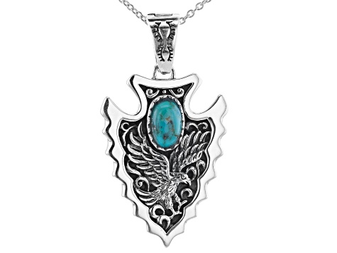 Men's Turquoise Rhodium Over Silver Eagle Arrowhead Enhancer With 24" Chain