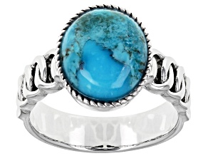 Mens Blue Turquoise Rhodium Over Silver Ring