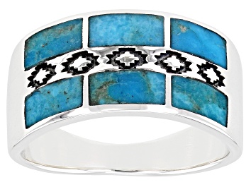 Picture of Composite Turquoise Rhodium Over Silver Men's Inlay Band Ring