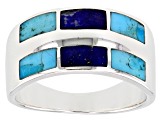 Mens Turquoise And Lapis Lazuli Rhodium Over Silver Inlay Band Ring