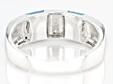 Mens Turquoise Rhodium Over Sterling Silver Inlay Band Ring