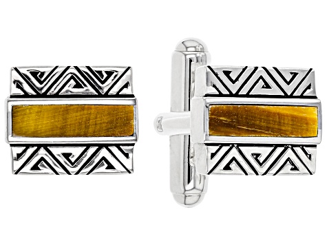 Mens Tiger's Eye Rhodium Over Silver Inlay Cufflinks