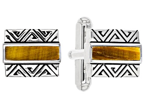 Mens Tiger's Eye Rhodium Over Silver Inlay Cufflinks