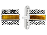 Mens Tiger's Eye Rhodium Over Silver Inlay Cufflinks