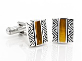 Mens Tiger's Eye Rhodium Over Silver Inlay Cufflinks