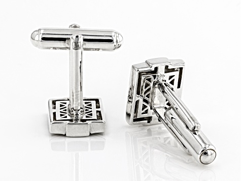 Mens Tiger's Eye Rhodium Over Silver Inlay Cufflinks