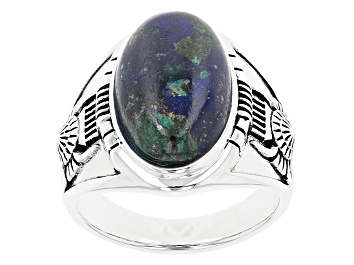 Picture of Blue Azurmalachite In Matrix Rhodium Over Silver Ring