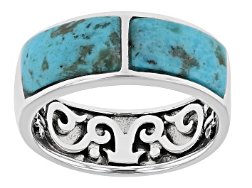 Picture of Mens Turquoise Rhodium Over Silver Band Ring