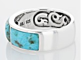 Mens Turquoise Rhodium Over Silver Band Ring