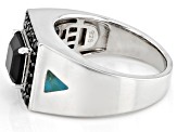 Mens Black Spinel and Turquoise Rhodium Over Silver Ring 2.86ctw